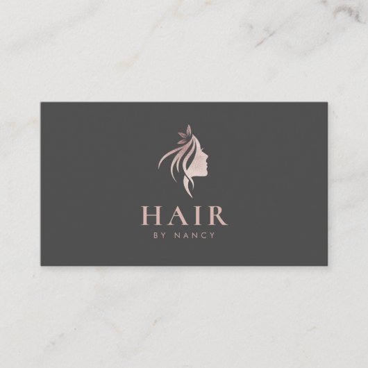 Carte De Visite Script de coiffeur typographie Rose Gold Paillette (Devant)
