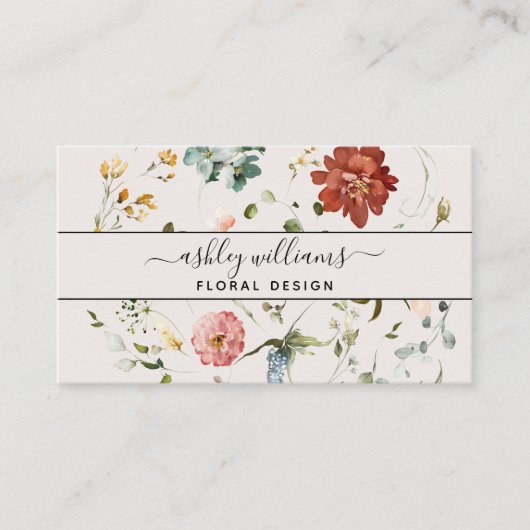 Carte De Visite Script de fleurs de jardin noir et blanc (Devant)