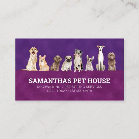 Carte De Visite Script de garde d'animaux Foliage Pink Dog groomER (Devant)