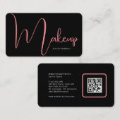 Carte De Visite Script de maquillage de néon rose glam moderne qr  (Devant / Derrière)