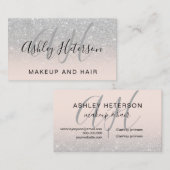 Carte De Visite Script de maquillage monogrammé rose argent partie (Devant / Derrière)