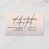 Carte De Visite Script de maquillage monogrammé rose argent partie (Dos)