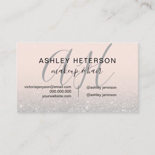 Carte De Visite Script de maquillage monogrammé rose argent partie (Dos)