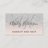 Carte De Visite Script de maquillage monogrammé rose argent partie (Devant)