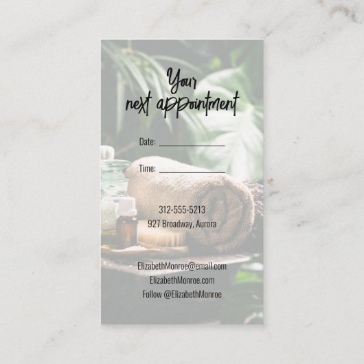 Carte De Visite Script de massage de salon (Dos)