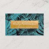 Carte De Visite Script de palme tropicale turquoise or moderne élé (Devant)