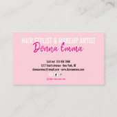 Carte De Visite Script de photo pour artiste de coiffure rose et d (Dos)