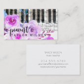 Carte De Visite script de pianiste floral à l'aquarelle violette (Devant / Derrière)