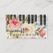 Carte De Visite script de pianiste floral aquarelle (Devant)