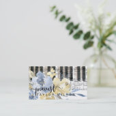 Carte De Visite script de pianiste floral jaune bleu aquarelle (Debout devant)