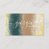 Carte De Visite Script de signature | Aquarelle abstraite sarcelle (Devant)