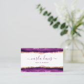Carte De Visite Script de signature aquarelle violet et or (Debout devant)