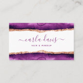 Carte De Visite Script de signature aquarelle violet et or (Devant)