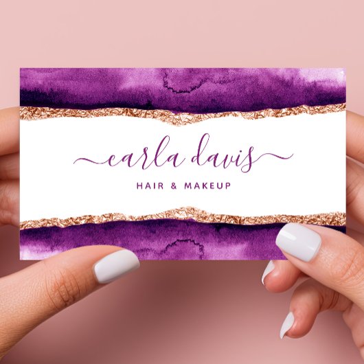Carte De Visite Script de signature aquarelle violet et or