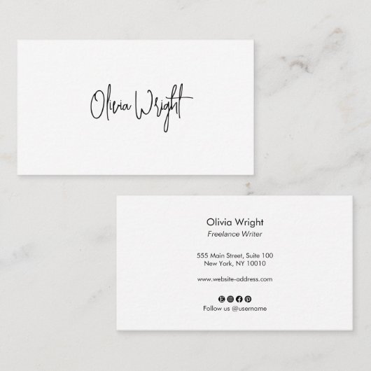 Carte De Visite Script de signature, Busi professionnel blanc mode (Devant / Derrière)