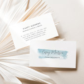 Carte De Visite Script de signature d'aquarelle bleue