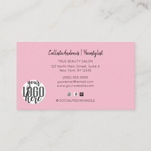 Carte De Visite Script de signature d'aquarelle de cheveux (Dos)