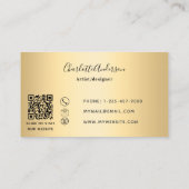 Carte De Visite Script de signature de code QR noir or (Dos)