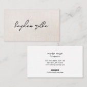 Carte De Visite Script de signature de lin Faux Beige (Devant / Derrière)