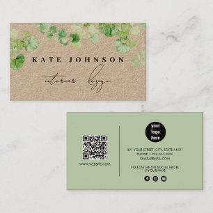 Carte De Visite Script de signature de verdure Code QR rustique Kr