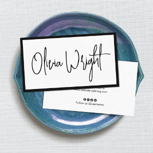 Carte De Visite Script de signature en gras, moderne White Profess