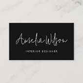 Carte De Visite Script de signature manuscrit noir et blanc (Devant)