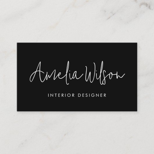 Carte De Visite Script de signature manuscrit noir et blanc (Devant)