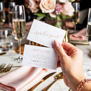 Carte De Visite Script de signature minimaliste en marbre blanc ro