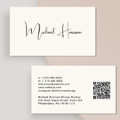 Carte De Visite Script de signature moderne QR Code Creme professi