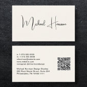 Carte De Visite Script de signature moderne QR Code Creme professi