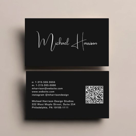Carte De Visite Script de signature moderne QR Code professionnel