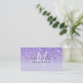 Carte De Visite Script de signature Paillettes Violet Moderne Fémi (Debout devant)