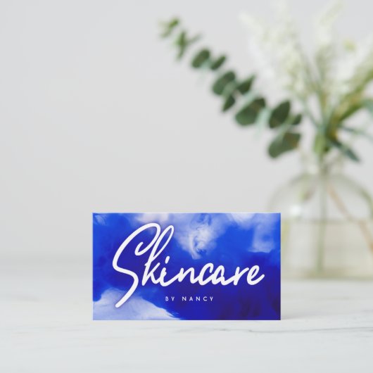 Carte De Visite Script de soins de la peau du néon bleu (Debout devant)