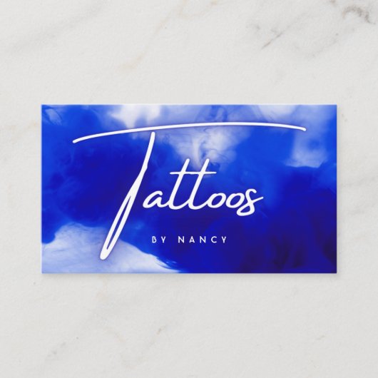 Carte De Visite Script de tatouage au néon bleu (Devant)