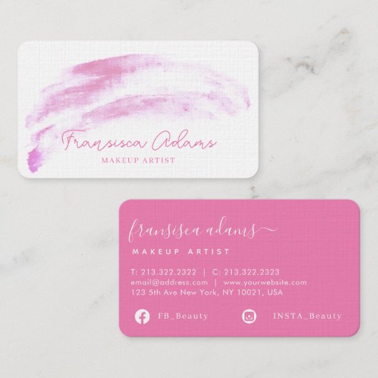 Carte De Visite Script de trait d'Aquarelle rose (Devant / Derrière)