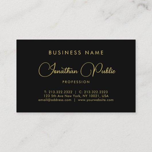 Carte De Visite Script de typographie personnalisable Modèle noir (Dos)