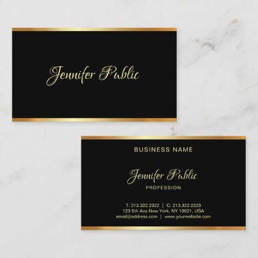 Carte De Visite Script de typographie professionnelle Black Gold M (Devant / Derrière)
