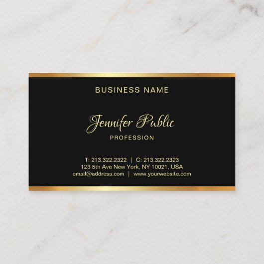 Carte De Visite Script de typographie professionnelle Black Gold M (Dos)