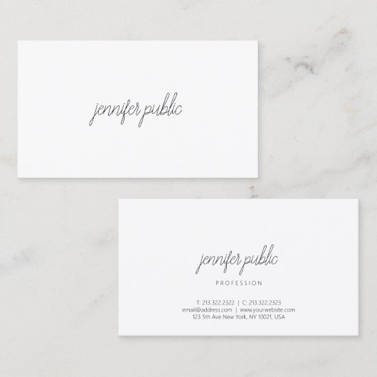 Carte De Visite Script d'écriture manuscrite Simple Modèle profess (Devant / Derrière)