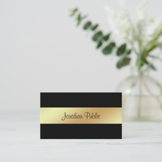 Carte De Visite Script design manuscrit Glamor Black Gold Luxe (Debout devant)
