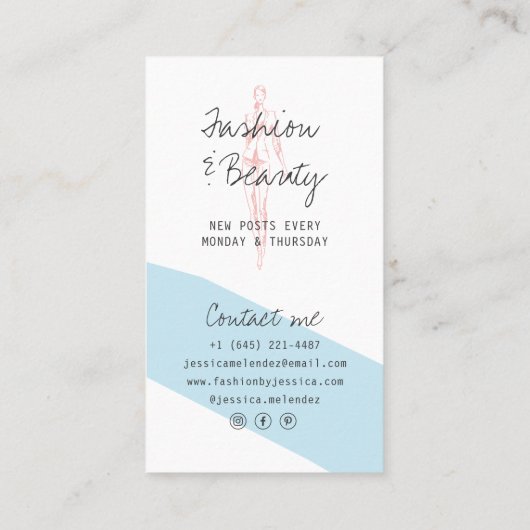 Carte De Visite Script d'illustration de mode rose moderne (Dos)