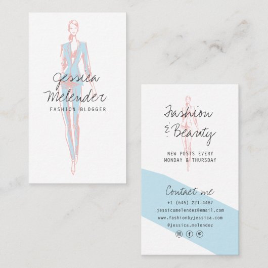 Carte De Visite Script d'illustration de mode rose moderne (Devant / Derrière)