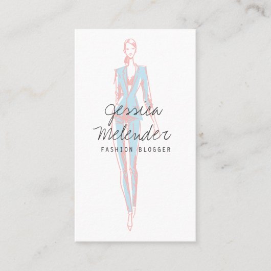 Carte De Visite Script d'illustration de mode rose moderne (Devant)