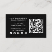 Carte De Visite Script élégant B&W Commander Merci QR minimal (Dos)