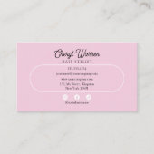 Carte De Visite Script Élégant de Coiffeur Blanc & Rose Minimal (Devant)