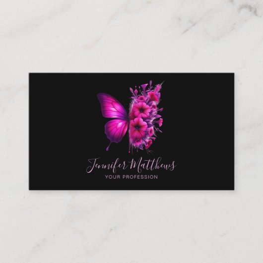 Carte De Visite Script élégant de papillon rose (Devant)