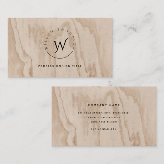 Carte De Visite Script élégant en bois rustique monogrammé (Devant / Derrière)