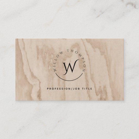 Carte De Visite Script élégant en bois rustique monogrammé (Devant)