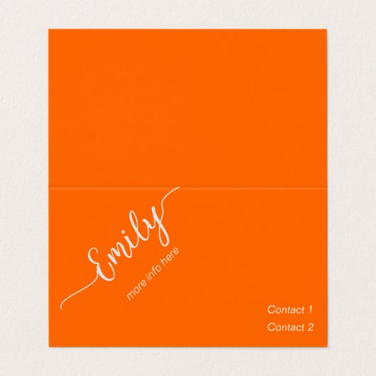 Carte De Visite script élégant en néon orange (Extérieur déplié)