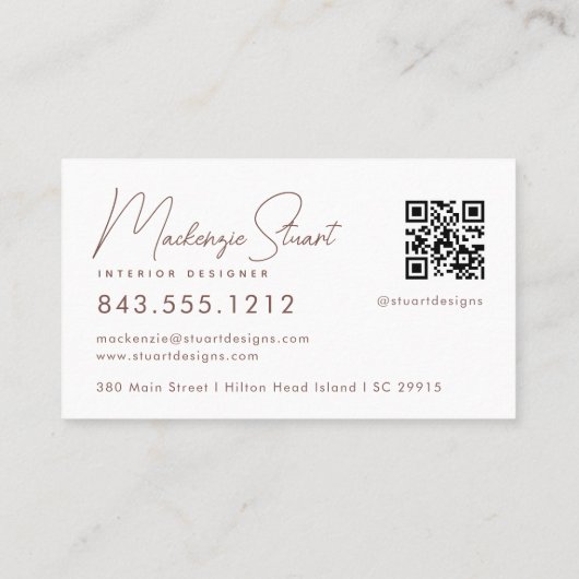 Carte De Visite Script en terre cuite QR Code moderne élégant (Dos)